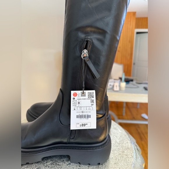 ZARA - Black Over The Knee Lug Sole Boots - Picture 9 of 9